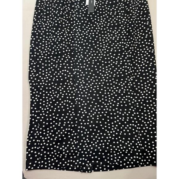 T TAHARI Midi Pencil Skirt Size S Black White Polka Dot Slit Leg Tummy Control - Picture 4 of 12